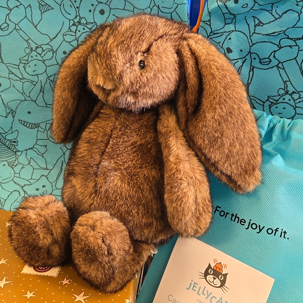 NWT Jellycat Hoppleston Luxe Bashful Bunny W/ Blue Dust Bag